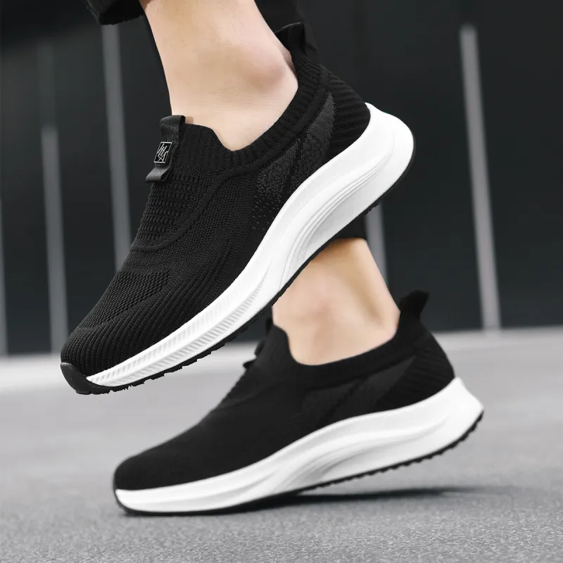 HLA Men's Slip-on Breathable Flyknit Platform Lightweight Casual Shoes For Elderly Men-5