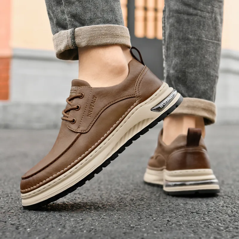 HLA Men's Shoes Vintage Wear-Resistant Versatile Work Boots Low-Top Platform Casual Leather Shoes-14