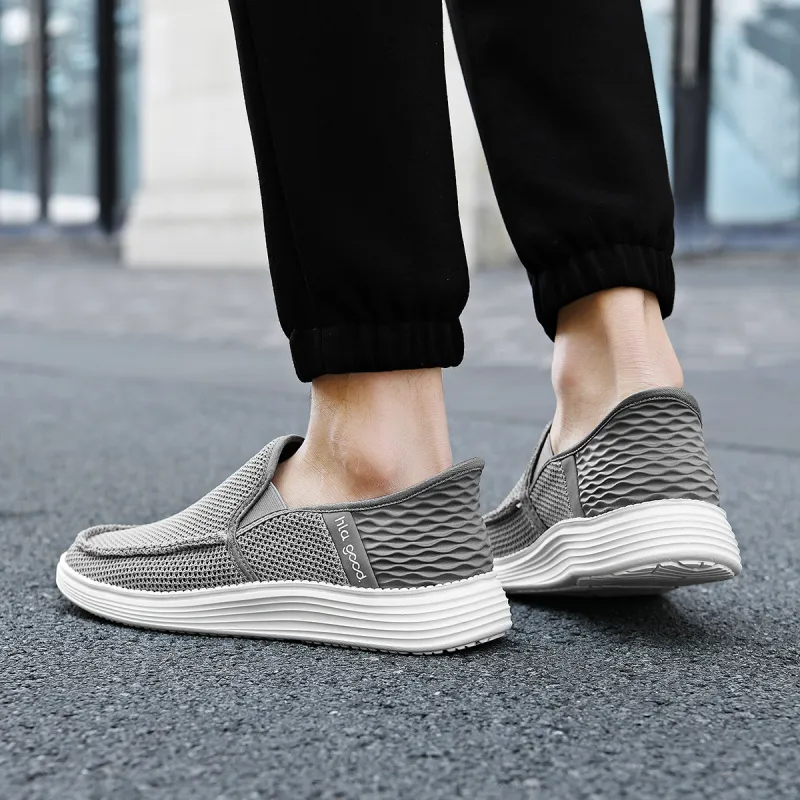 HLA Slip on Breathable Comfortable Mesh Flyknit Platform Mid Age Casual Shoes Men's-12