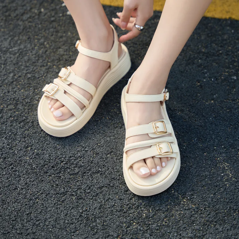 HLA Platform Roman Sandals For Women's French One Strap Commute Soft Sole Slippers-13