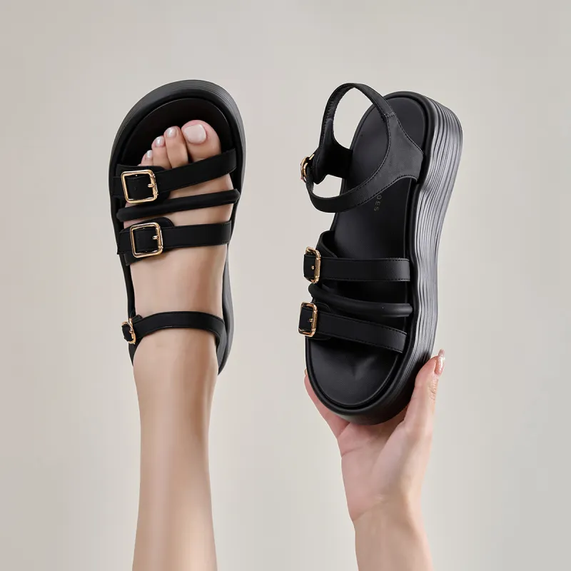 HLA Platform Roman Sandals For Women's French One Strap Commute Soft Sole Slippers-5