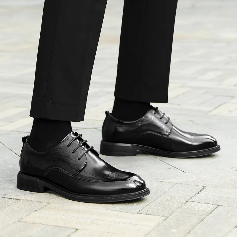 HLA Classic Genuine Leather Dress Shoes Business Pointed Toe Wedding Derby Shoes Men's-6