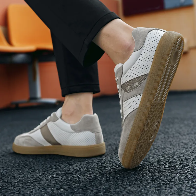 HLA German Army Trainers Vintage Classic Patchwork Breathable Perforated Casual Shoes Skateboard Shoes Men's-13