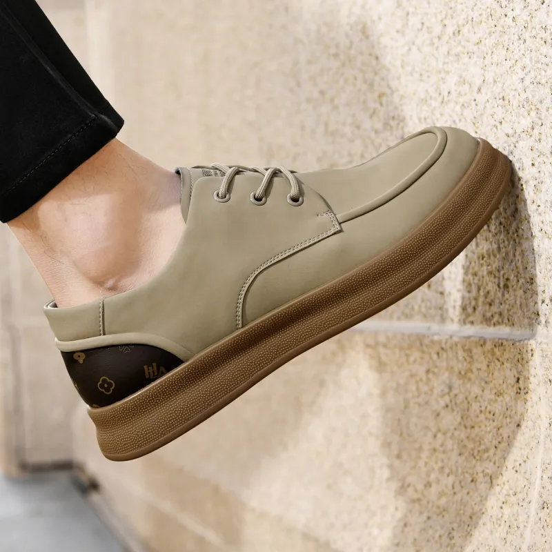 HLA Vintage Platform Comfortable Casual Leather Shoes Men's Workwear Low-Top-13