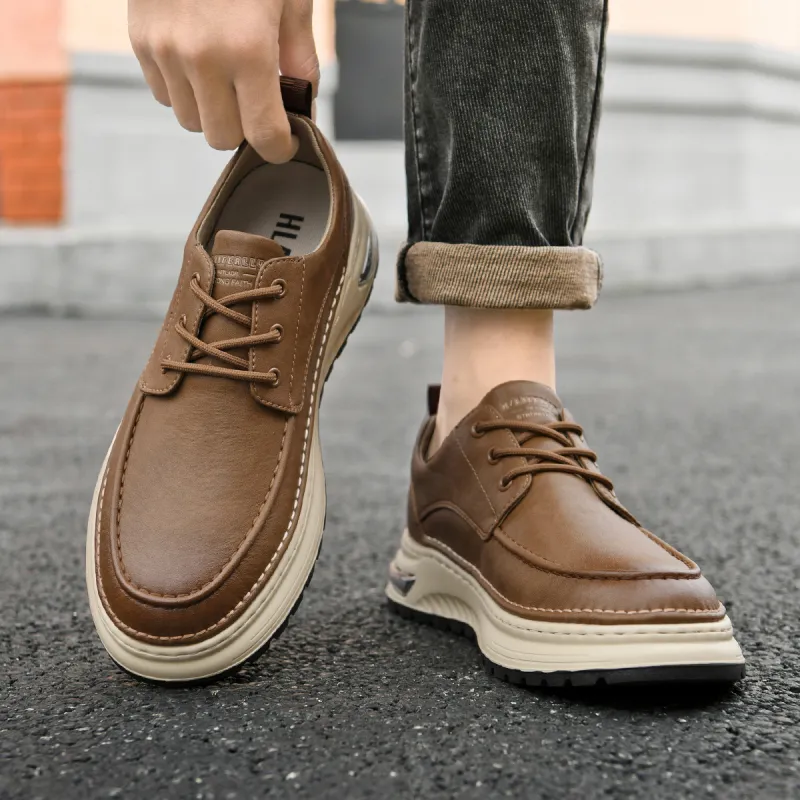 HLA Men's Shoes Vintage Wear-Resistant Versatile Work Boots Low-Top Platform Casual Leather Shoes-15
