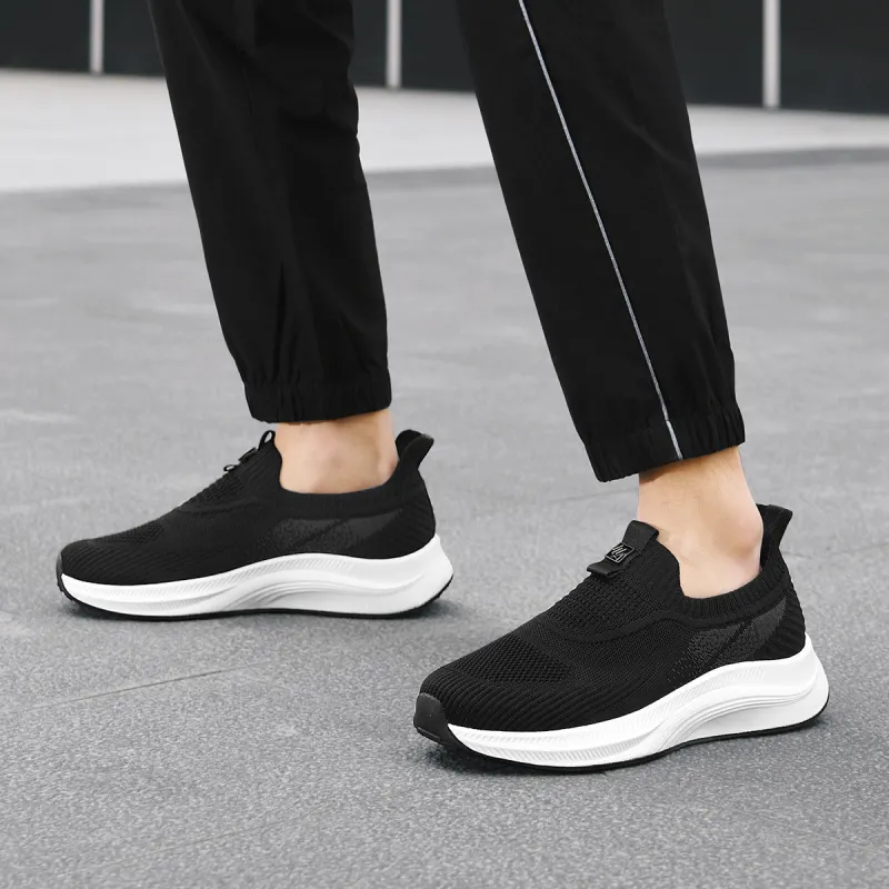 HLA Men's Slip-on Breathable Flyknit Platform Lightweight Casual Shoes For Elderly Men-6