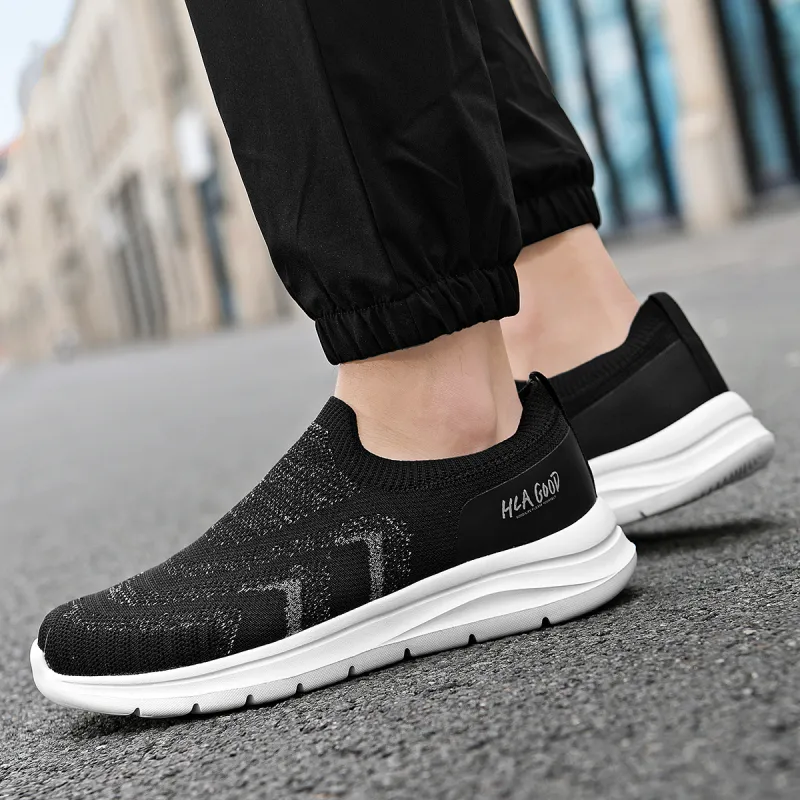 HLA Men's Breathable Comfortable Height Increasing Flyknit Lightweight Slip-on Casual Shoes-5
