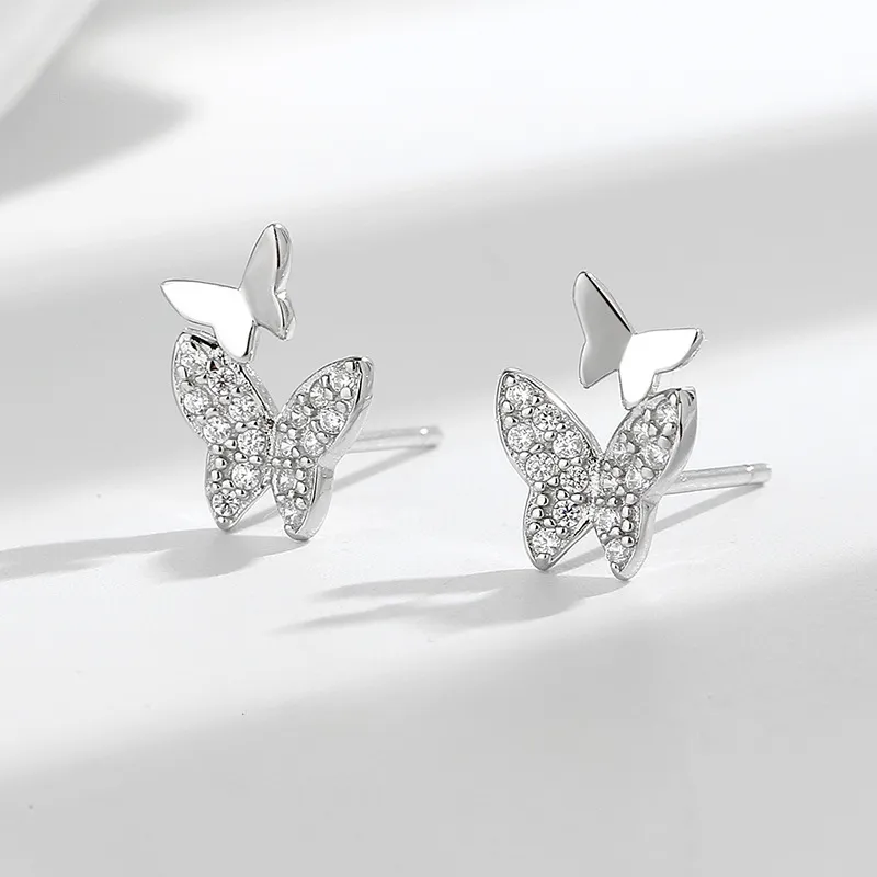 BAIJUAN Zircon With 999 Fine Silver Stud Earrings Women's-2
