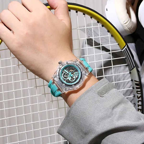 TINE Automatic Mechanical Movement Rubber Strap Watch Unisex White Dial-10