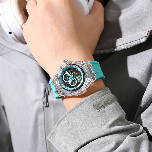 TINE Automatic Mechanical Movement Rubber Strap Watch Unisex White Dial-8