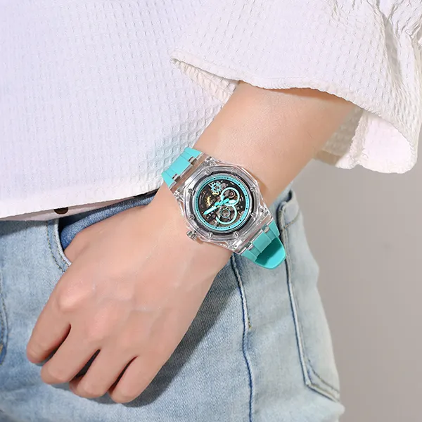 TINE Automatic Mechanical Movement Rubber Strap Watch Unisex White Dial-9