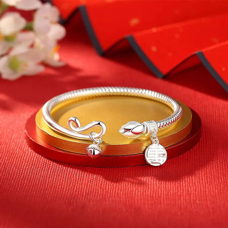 Heart Grass 999 Fine Silver Bangles Women's-1