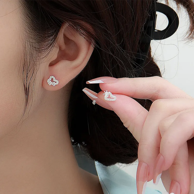 Heart Grass 999 Fine Silver Stud Earrings Women's-3
