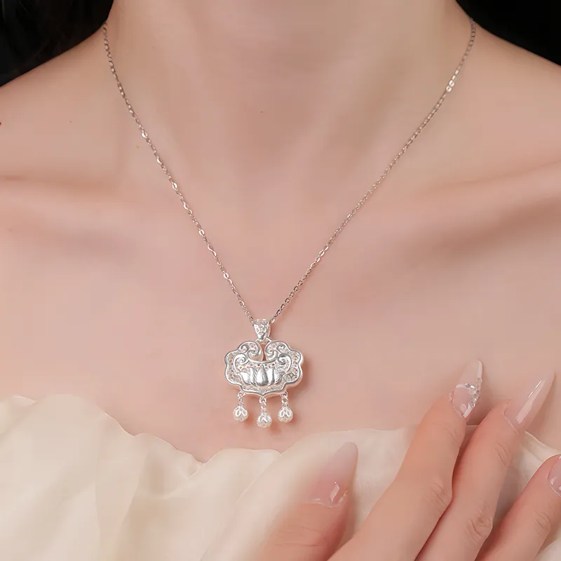 Heart Grass 999 Fine Silver Necklaces Women's-4
