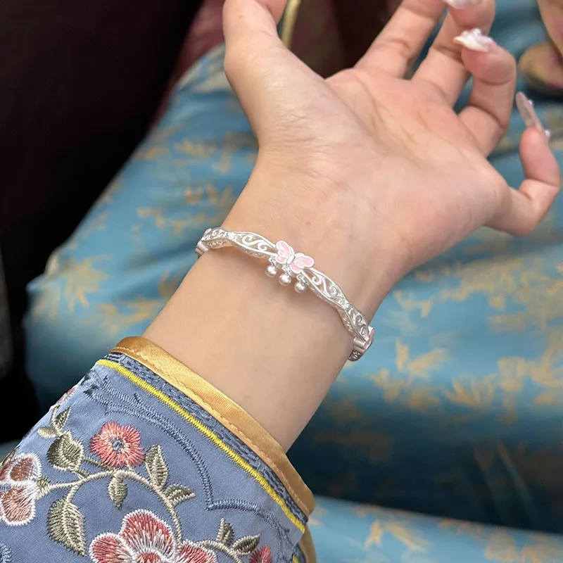 Heart Grass 999 Fine Silver Bangles Women's-3