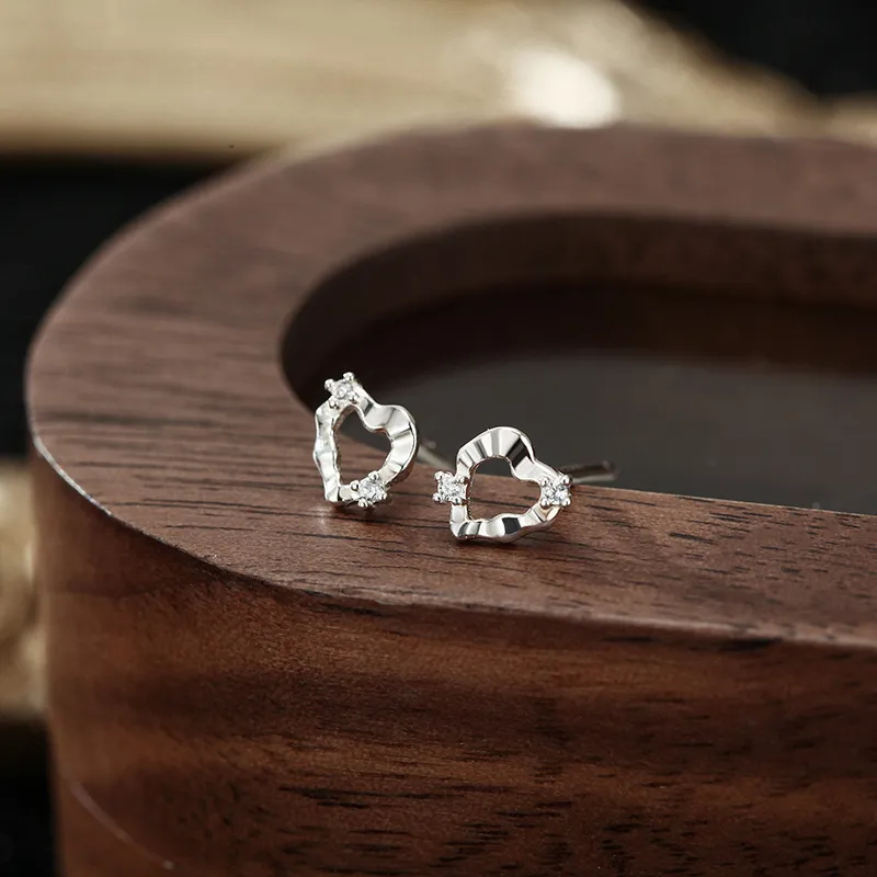 Heart Grass 999 Fine Silver Stud Earrings Women's-2