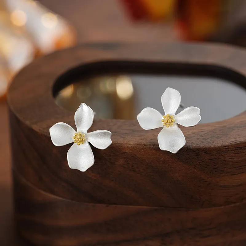 Heart Grass S925 Silver Stud Earrings Women's-2