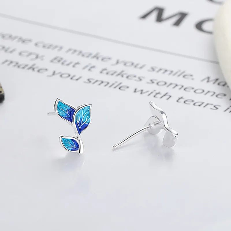 Heart Grass S925 Silver Stud Earrings Women's-2