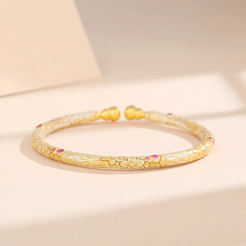 Heart Grass 999 Fine Silver Bangles Women's-1