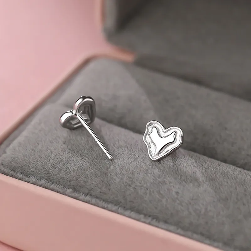 Heart Grass S925 Silver Stud Earrings Women's-2