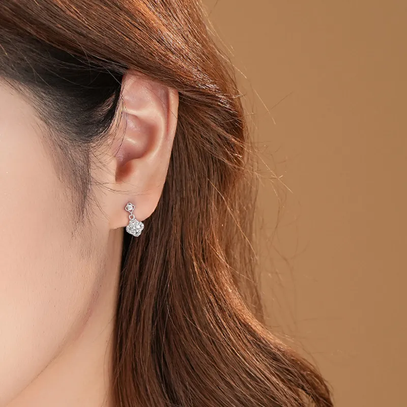 Heart Grass S925 Silver Stud Earrings Women's-3