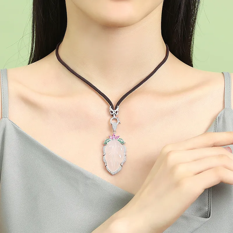 Heart Grass Chalcedony Jade Necklaces Women's-3