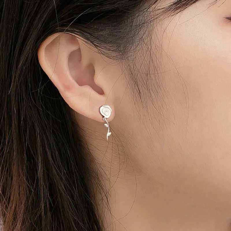 Heart Grass 999 Fine Silver Stud Earrings Women's-4