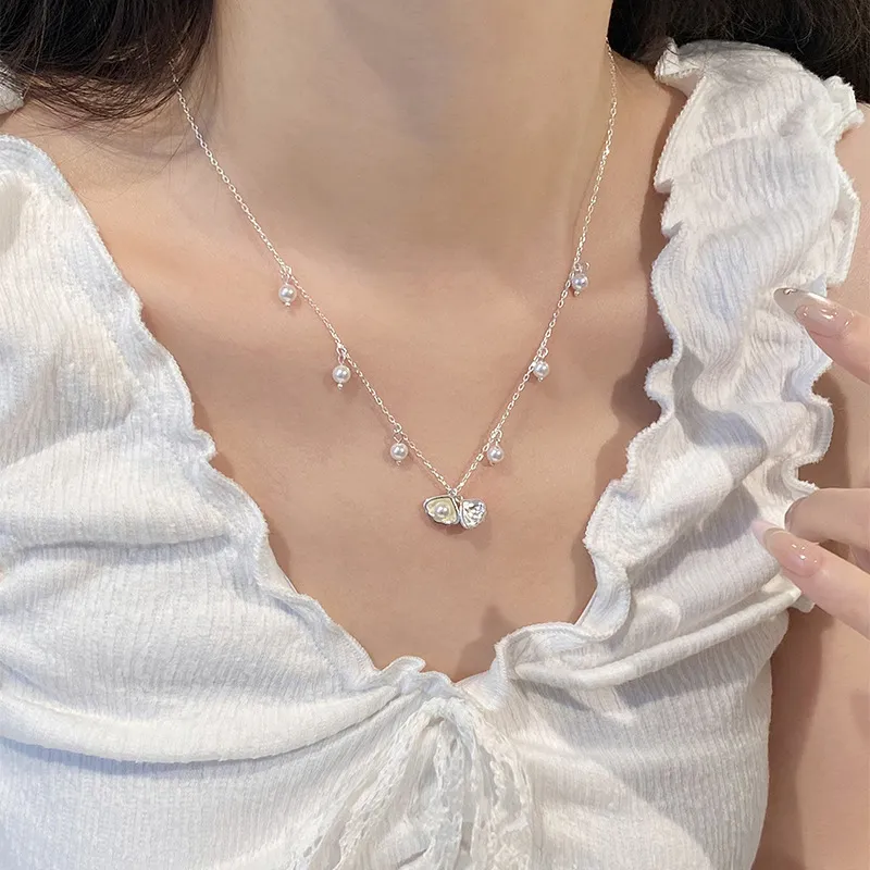 Heart Grass 925 Sterling Silver Necklaces Women's-3