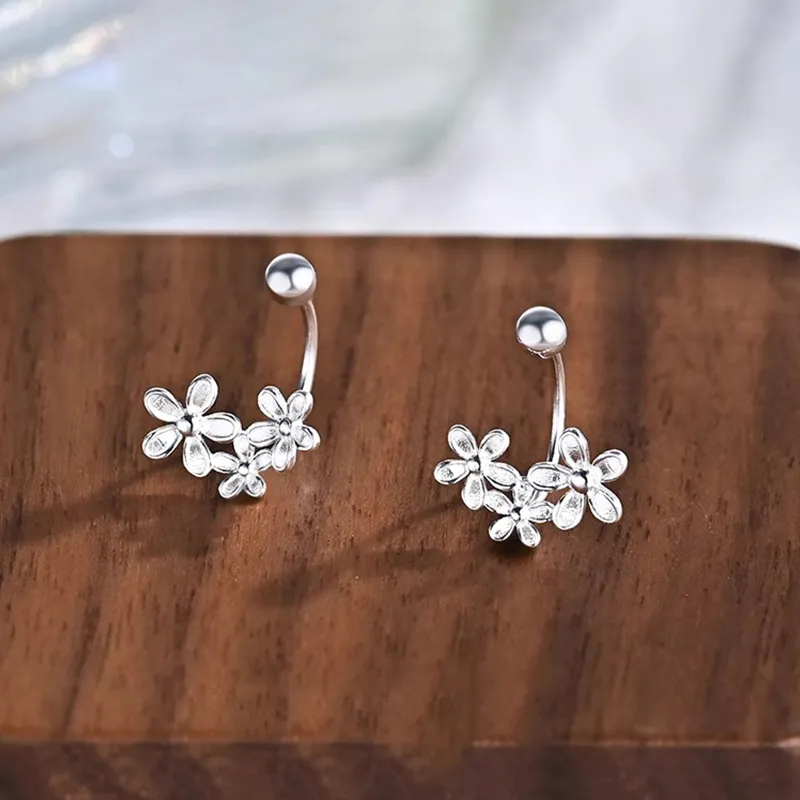 Heart Grass 999 Fine Silver Stud Earrings Women's-1