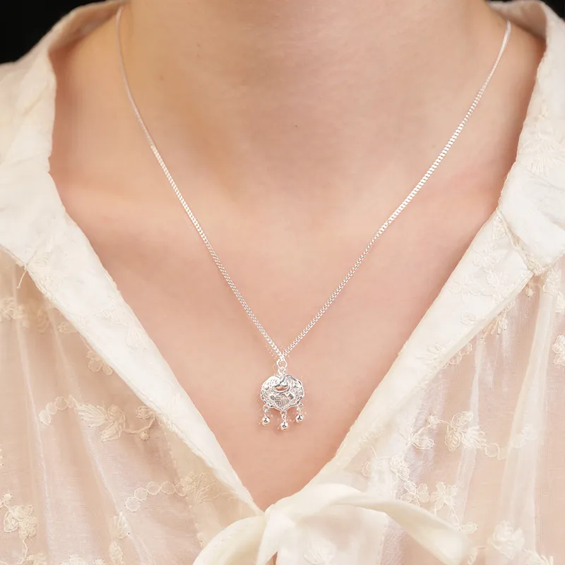 Heart Grass 999 Fine Silver Sterling Silver Necklaces Women's-3