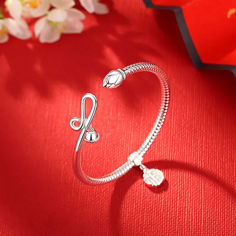 Heart Grass 999 Fine Silver Bangles Women's-2