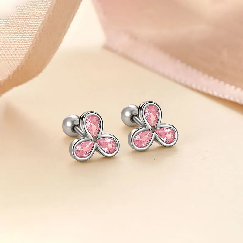Heart Grass 999 Fine Silver Stud Earrings Women's-4