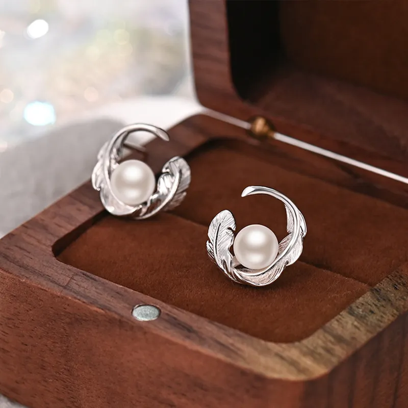 Heart Grass 999 Fine Silver Stud Earrings Women's-1
