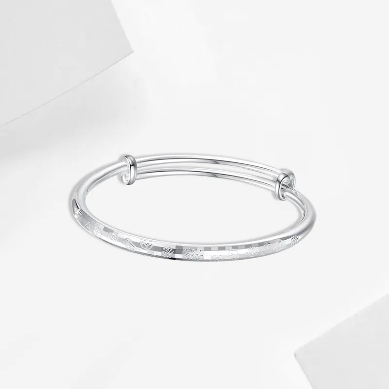Heart Grass 999 Fine Silver Bangles Women's-3