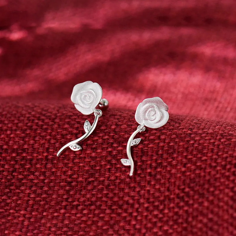 Heart Grass 999 Fine Silver Stud Earrings Women's-1