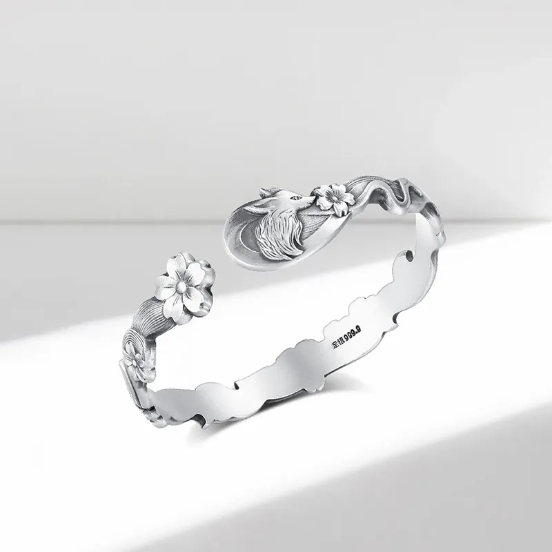 Heart Grass 999 Fine Silver Bangles Women's-2