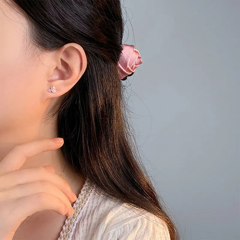 Heart Grass 999 Fine Silver Stud Earrings Women's-3