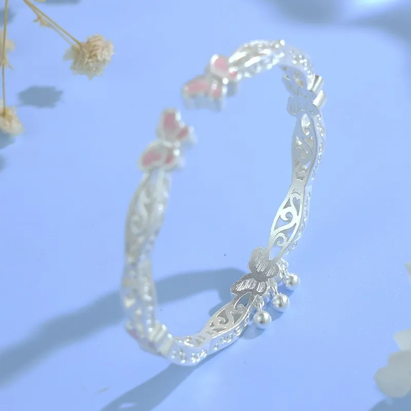 Heart Grass 999 Fine Silver Bangles Women's-4
