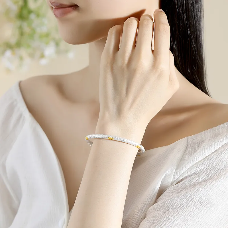 Heart Grass 999 Fine Silver Bangles Women's-8