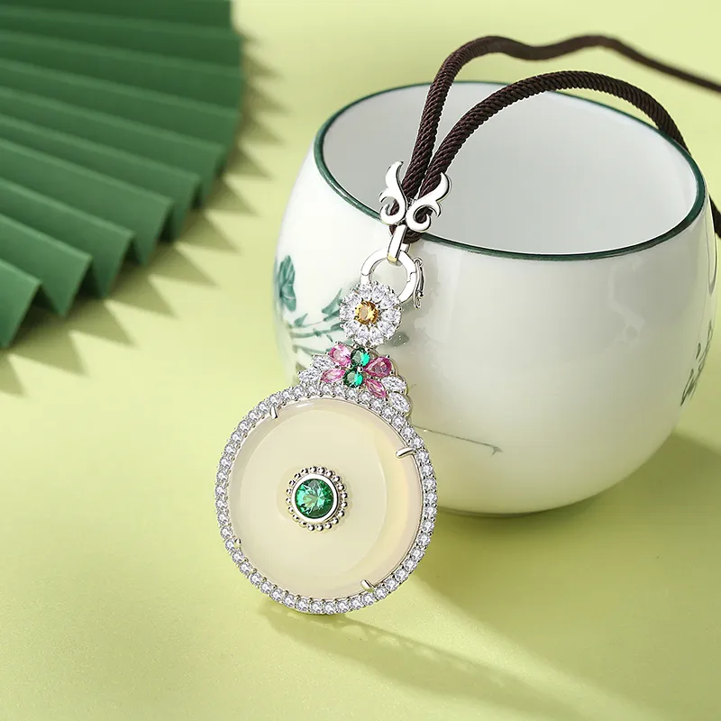 Heart Grass Chalcedony Jade Necklaces Women's-4