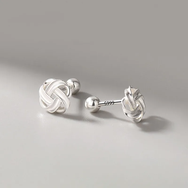Heart Grass 999 Fine Silver Stud Earrings Women's-2