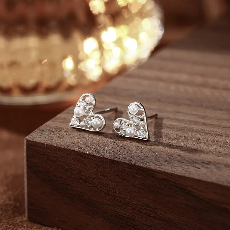 Heart Grass 999 Fine Silver Stud Earrings Women's-2