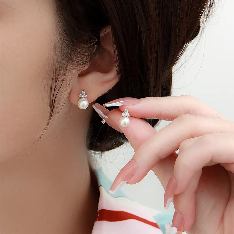 Heart Grass S925 Silver Stud Earrings Women's-3