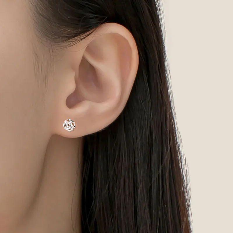 Heart Grass 999 Fine Silver Stud Earrings Women's-3