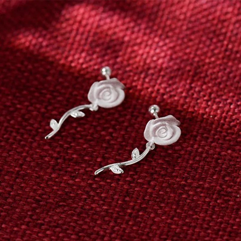 Heart Grass 999 Fine Silver Stud Earrings Women's-2