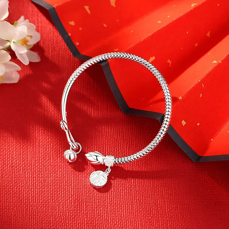 Heart Grass 999 Fine Silver Bangles Women's-4