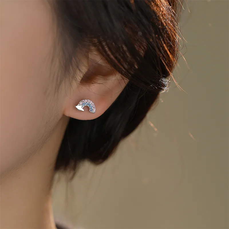 Heart Grass S925 Silver Stud Earrings Women's-3