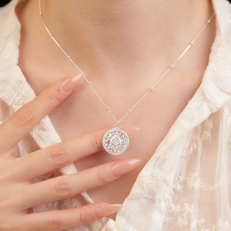 Heart Grass 999 Fine Silver Sterling Silver Necklaces Women's-4