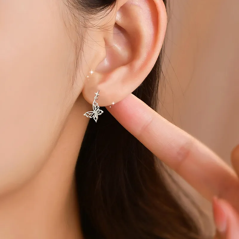 Heart Grass 999 Fine Silver Stud Earrings Women's-4