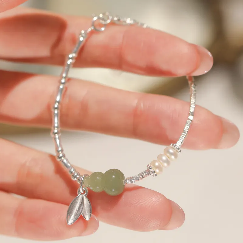 Heart Grass S925 Silver Hetian Jade Bracelets Women's Green Jade-1